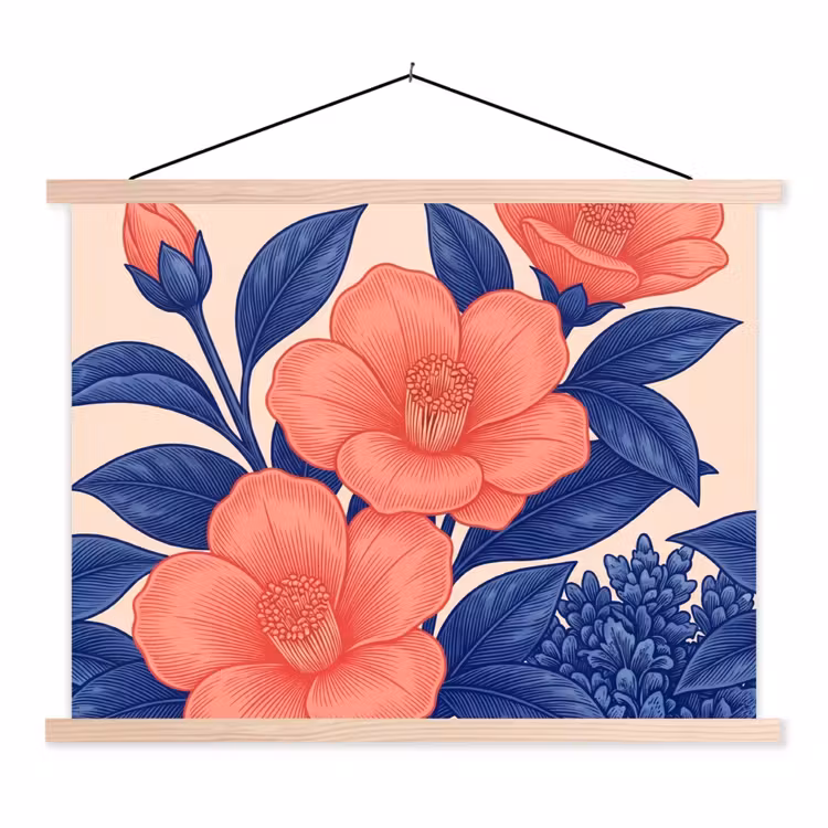 Stoffbild - Blüten – Blätter – Botanik - Bloemen - Bladeren - Botanisch textielposter latten blank klein