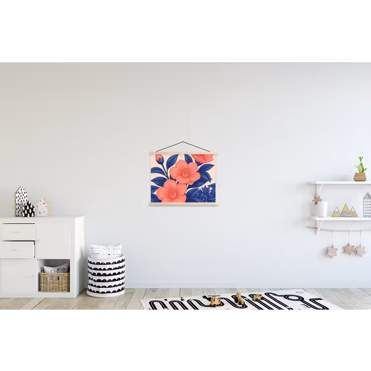Stoffbild - Blüten – Blätter – Botanik - Bloemen - Bladeren - Botanisch textielposter latten blank klein