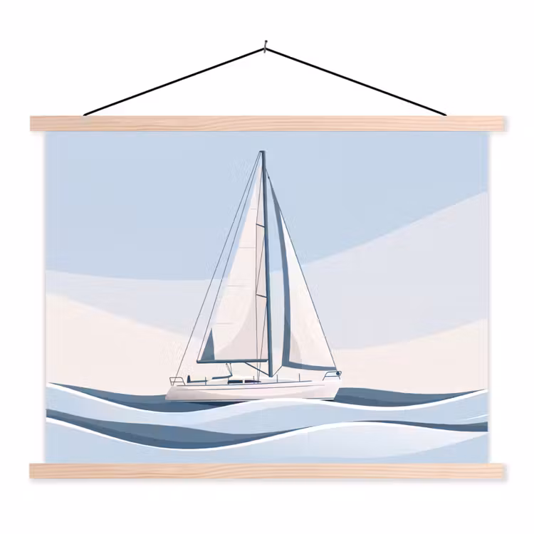 Boot - Zeil - Zee - Modern - Beige textielposter latten blank klein -3d