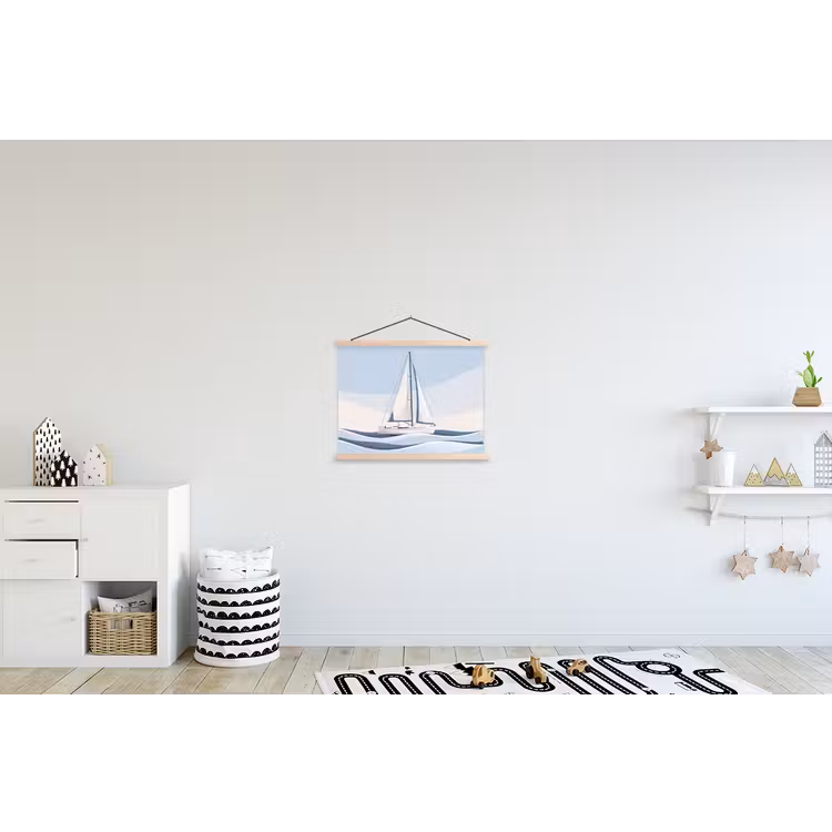 Boot - Zeil - Zee - Modern - Beige textielposter latten blank klein -kinderkamer