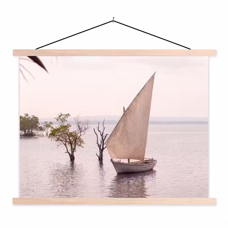Boot - Zeil - Water - Tropisch - Natuur textielposter latten blank klein -3d