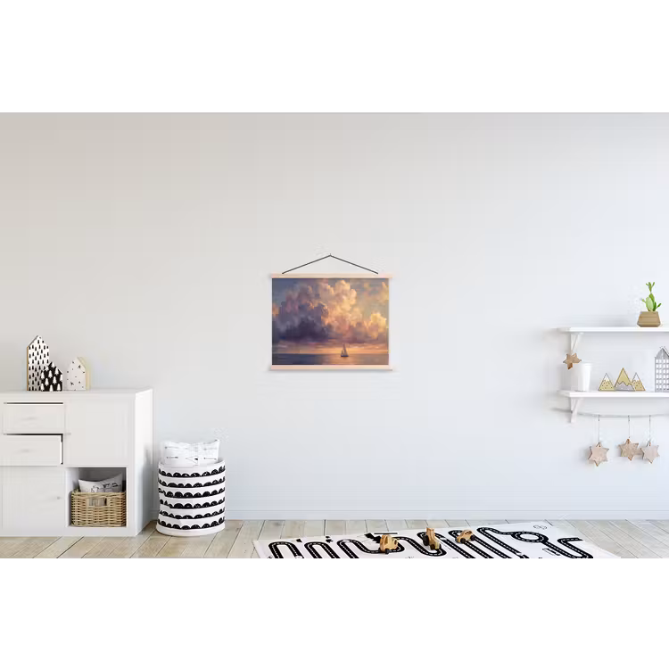 Boot - Zonsondergang - Zee - Natuur - Goud textielposter latten blank klein -kinderkamer