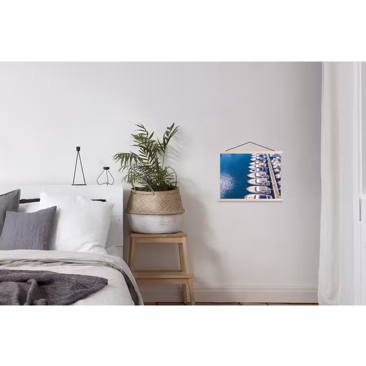 Boot - Jachthaven - Water - Zomer - Blauw textielposter latten blank klein -woonkamer