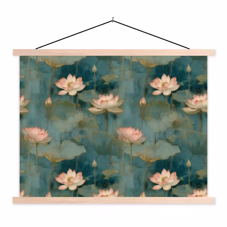 Botanisch - Bloemen - Roze textielposter latten blank klein 122 -3d