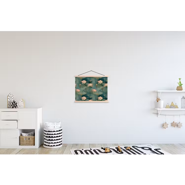 Botanisch - Bloemen - Roze textielposter latten blank klein 122 -kinderkamer