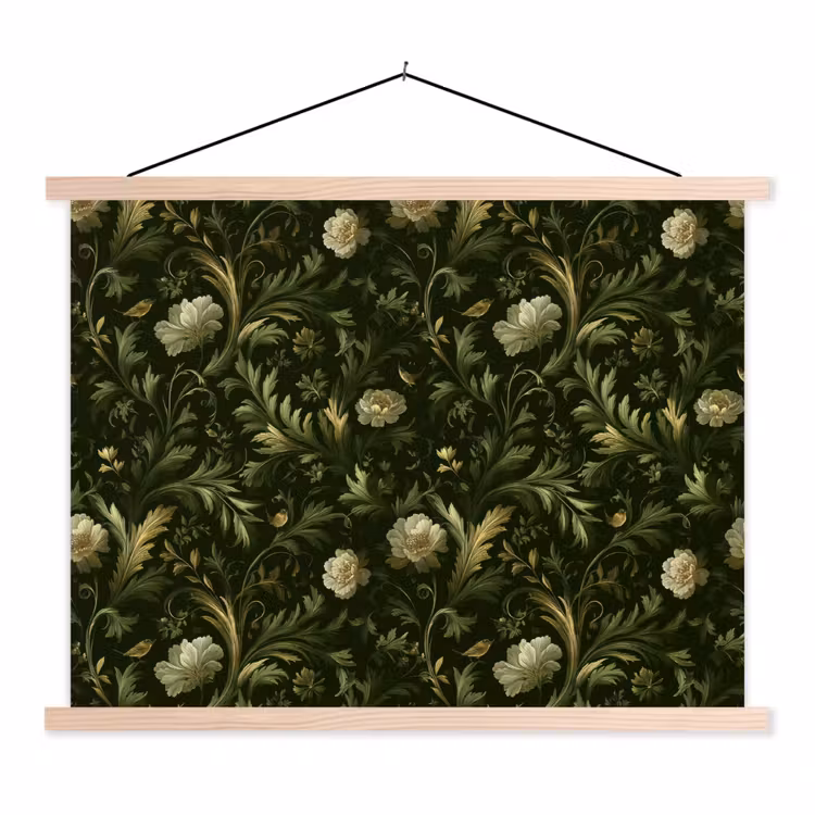 Botanisch - Naadloos - Bloemen textielposter latten blank klein 122 -3d