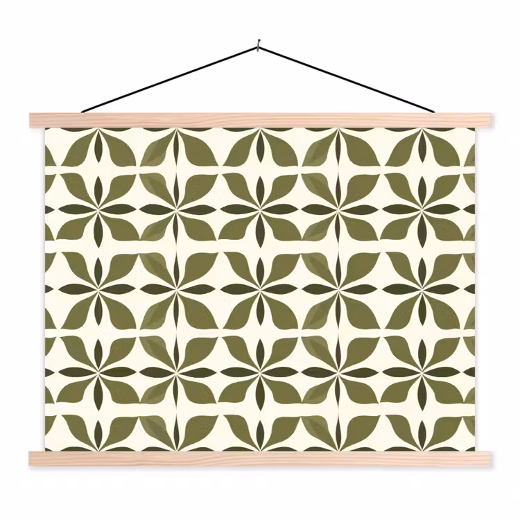 Botanisch - Retro - Groen textielposter latten blank klein 122 -3d