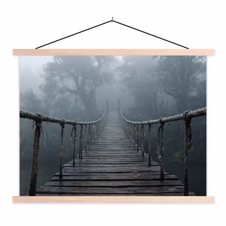 Brug - Jungle - Mist - Natuur textielposter latten blank klein -3d