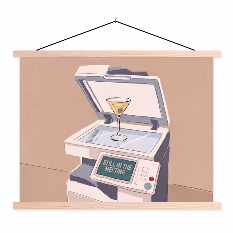 Kantoor - Drank - Humor - Illustratie textielposter latten blank klein -3d