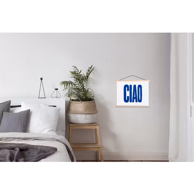 Ciao - Blauw - Stippen textielposter latten blank klein -woonkamer