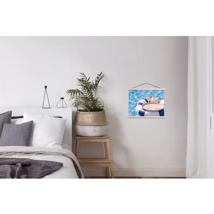 Cocktail - Zwembad - Zomer - Blauw textielposter latten blank klein -woonkamer