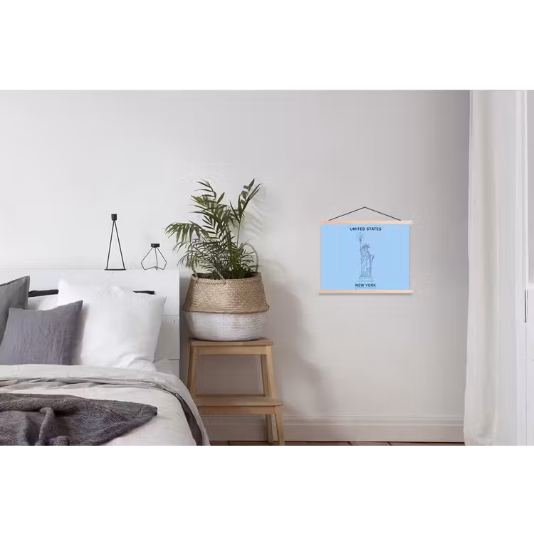 Monument - Vrijheidsbeeld - New York - Minimalistisch - Blauw textielposter latten blank klein -woonkamer