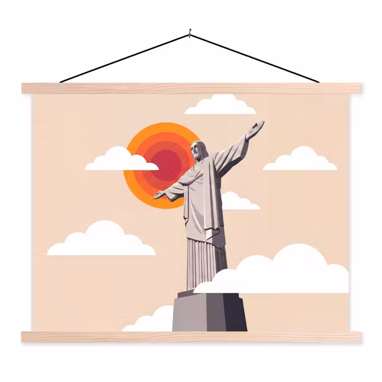 Monument - Stad - Zonsondergang - Minimalistisch - Oranje textielposter latten blank klein -3d