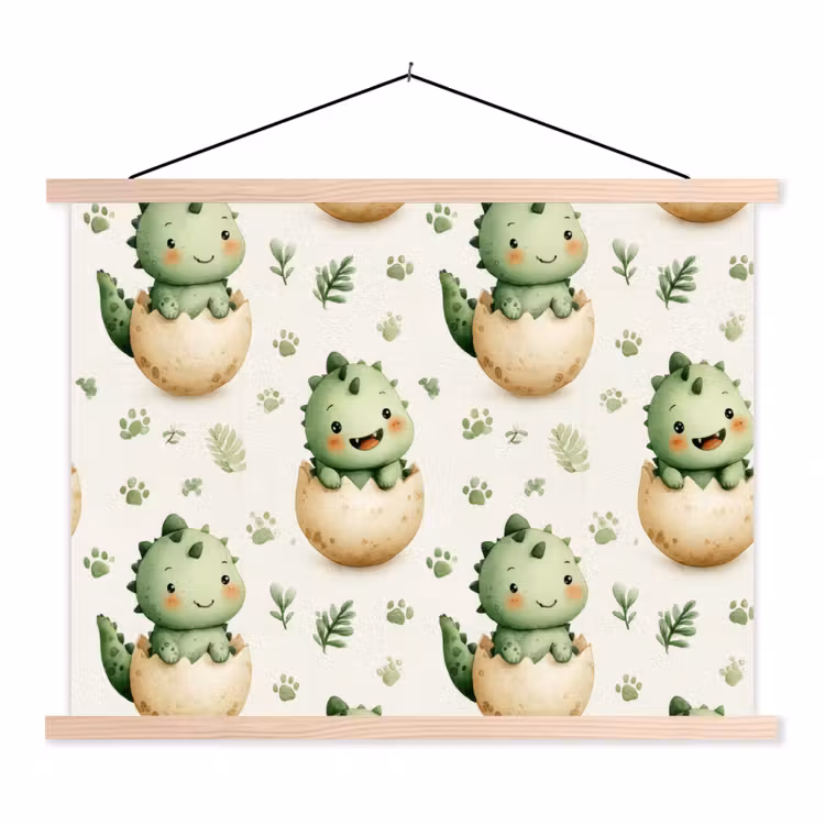 Dino - Eieren - Groen textielposter latten blank klein 122 -3d