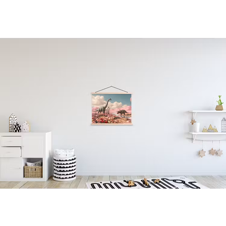 Stoffbild - Dinosaurier – Rosa – Landschaft - Dinosaurus - Roze - Landschap textielposter latten blank klein