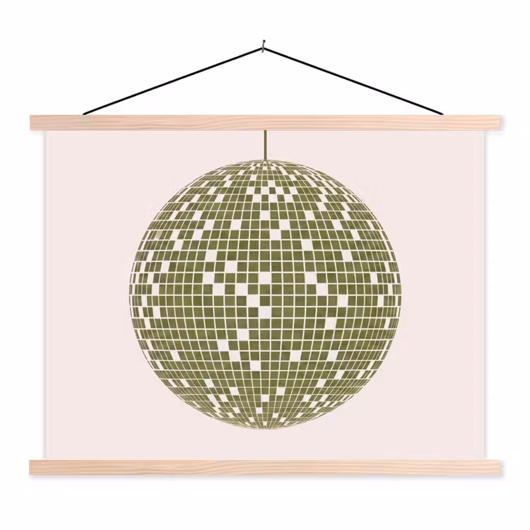 Disco - Bal - Groen - Abstract - Modern textielposter latten blank klein -3d