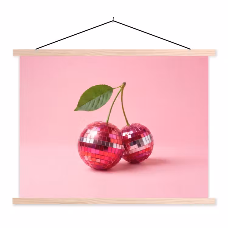 Disco - Kersen - Roze textielposter latten blank klein -3d