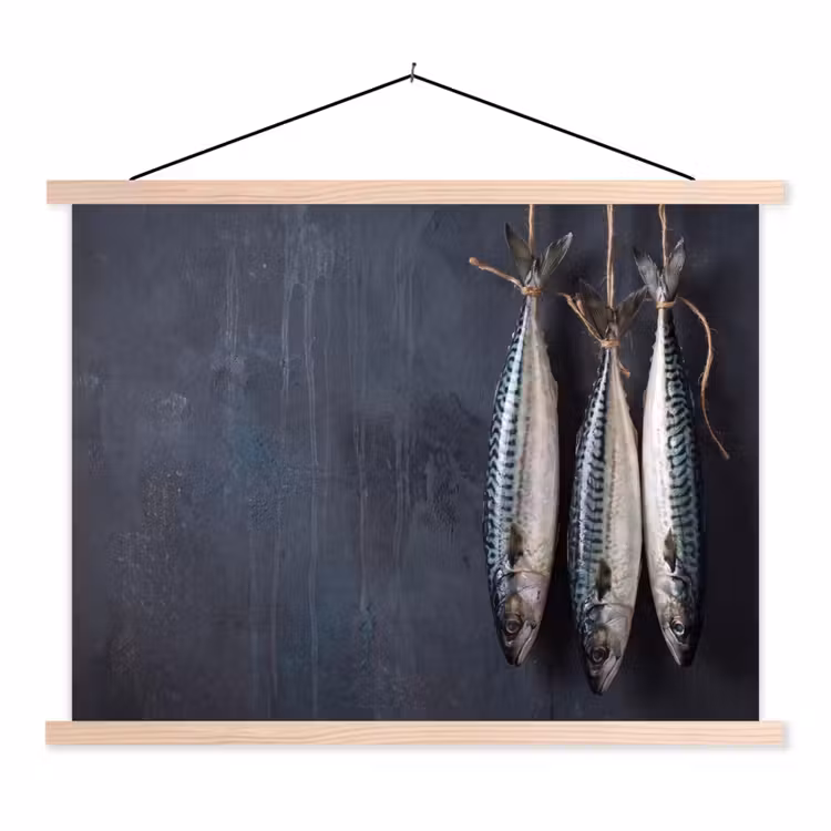 Stoffbild - Drei Fische – Seil - Drie vissen - Touw textielposter latten blank klein