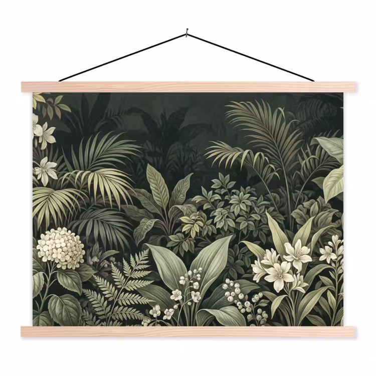Jungle - Bladeren - Botanisch - Groen textielposter latten blank klein -3d