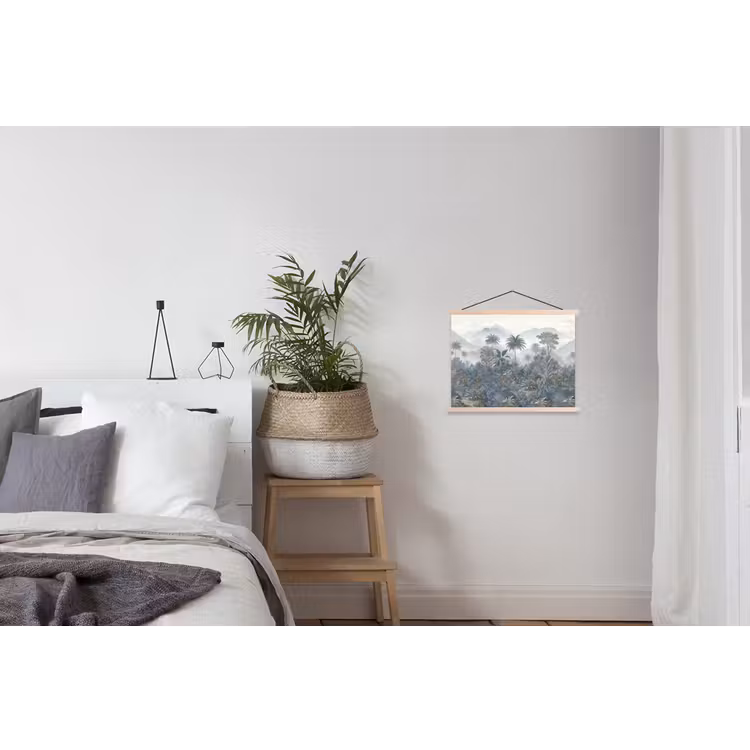 Jungle - Landschap - Blauw textielposter latten blank klein -woonkamer