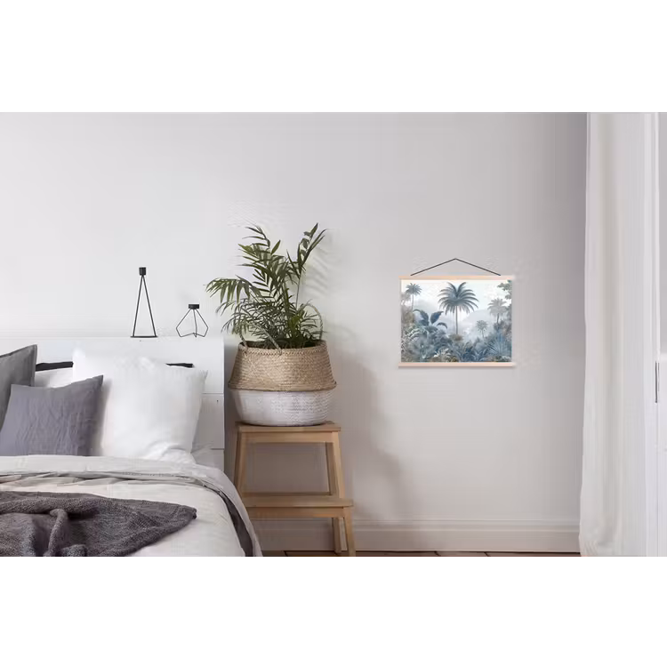 Jungle - Modern - Blauw - Groen textielposter latten blank klein -woonkamer