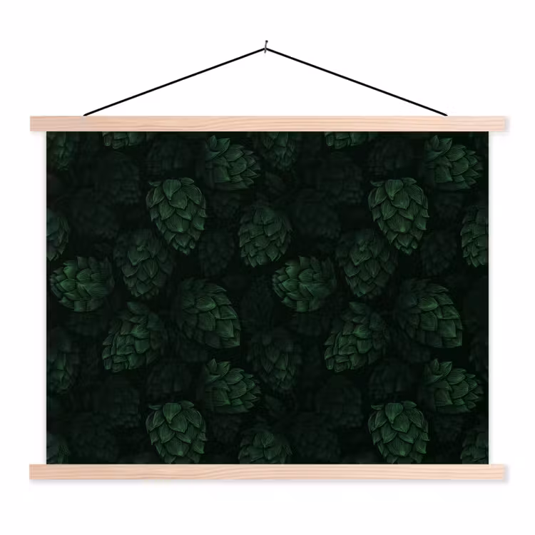 Donker - Groen - Hopbellen - Botanisch - Illustratie textielposter latten blank klein 122 -3d