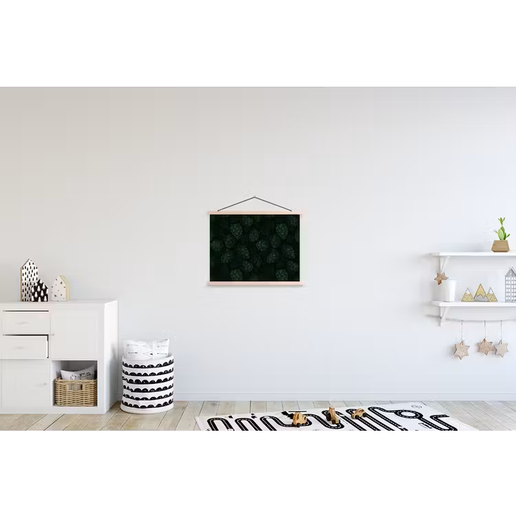 Donker - Groen - Hopbellen - Botanisch - Illustratie textielposter latten blank klein 122 -kinderkamer