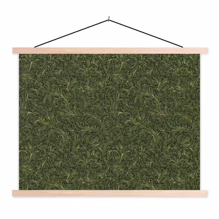 Donker - Groen - Krullend - Botanisch textielposter latten blank klein 122 -3d