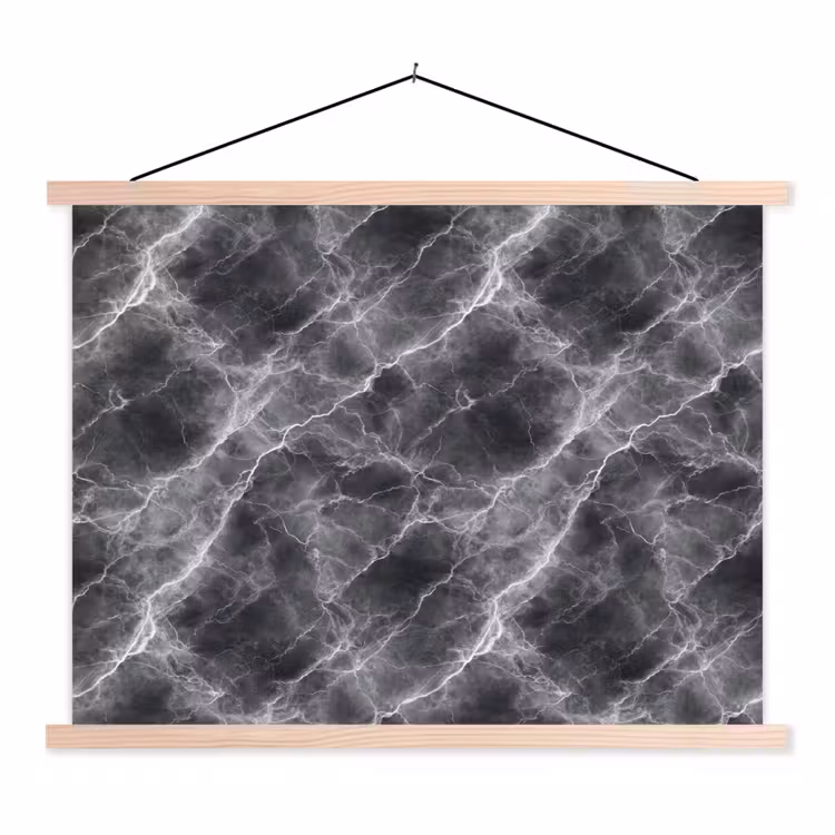 Donkergrijs - Bliksem - Marmer textielposter latten blank klein 122 -3d