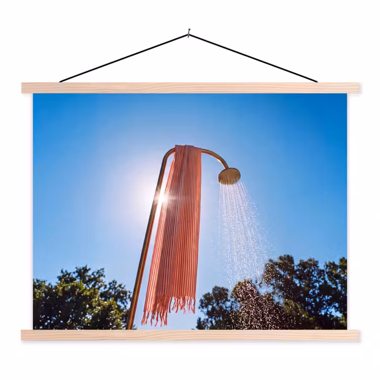 Douche - Water - Zomer - Blauw textielposter latten blank klein -3d