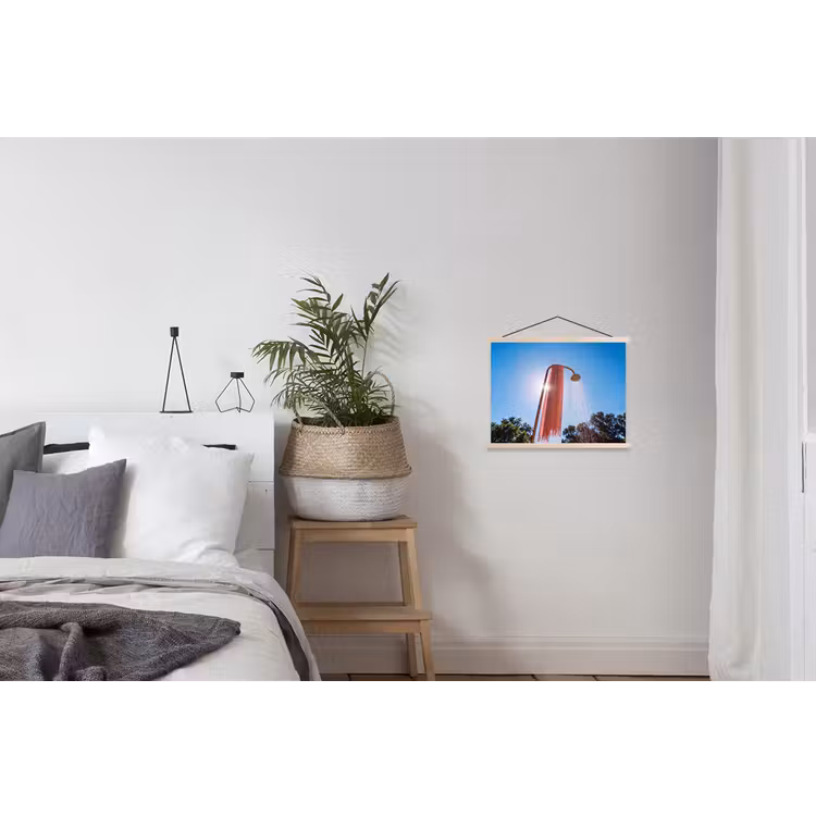Douche - Water - Zomer - Blauw textielposter latten blank klein -woonkamer