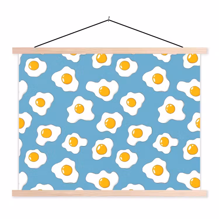 Eieren - Dooiers - Blauw textielposter latten blank klein 122 -3d