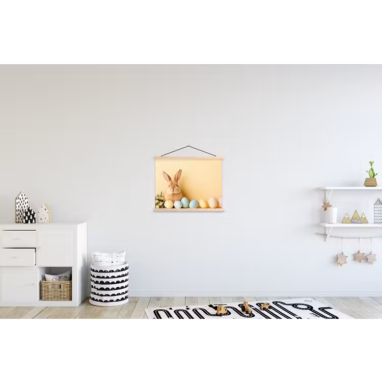Eieren - Konijn - Pasteltinten textielposter latten blank klein -kinderkamer