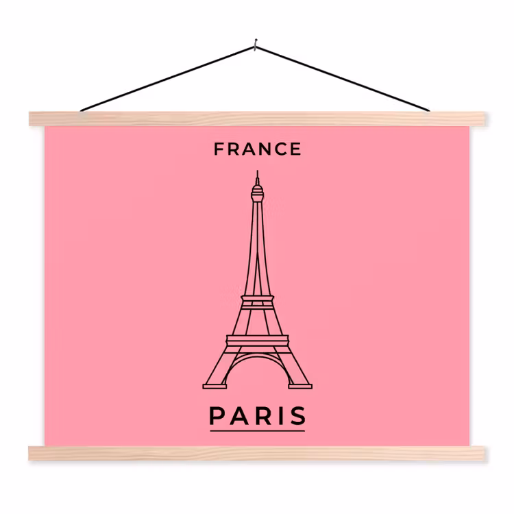 Eiffeltoren - Parijs - Architectuur - Minimalistisch - Roze textielposter latten blank klein -3d