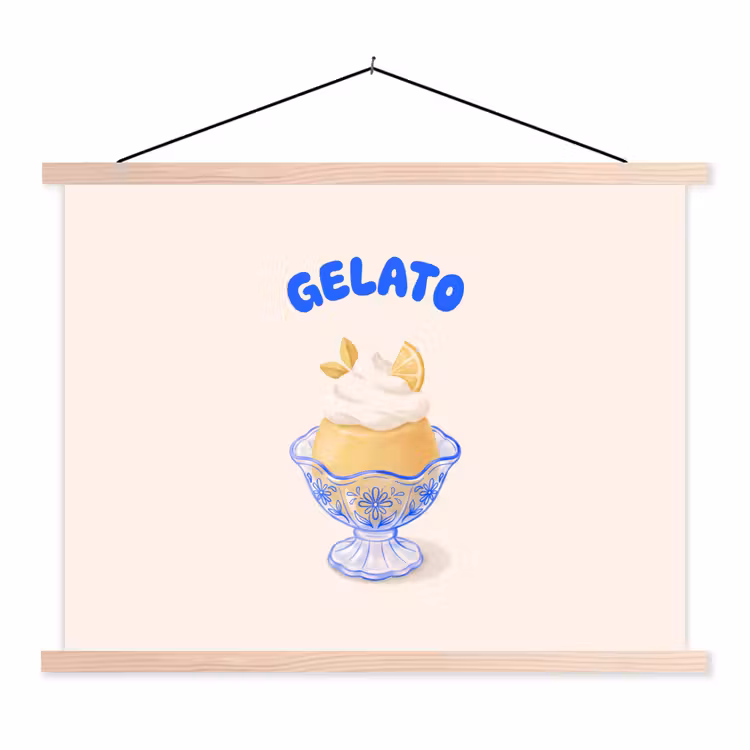 IJs - Citroen - Illustratie - Geel - Dessert textielposter latten blank klein -3d
