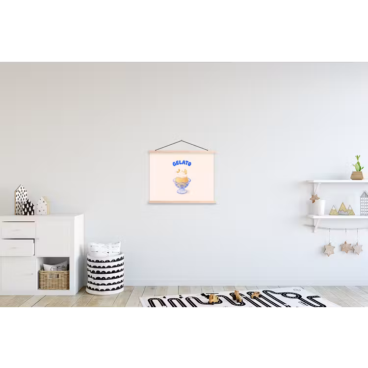 IJs - Citroen - Illustratie - Geel - Dessert textielposter latten blank klein -kinderkamer
