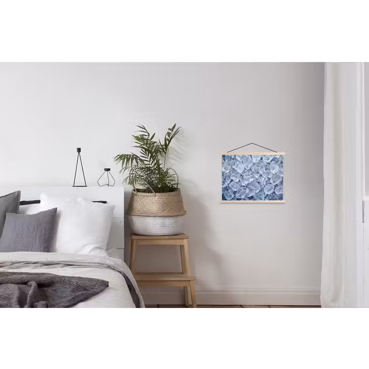 Ijsblokjes - Water - Blauw textielposter latten blank klein -woonkamer