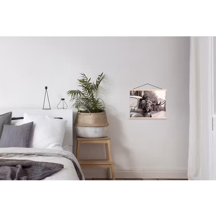 Eland - Auto - Gewei - Zwart - Wit textielposter latten blank klein -woonkamer