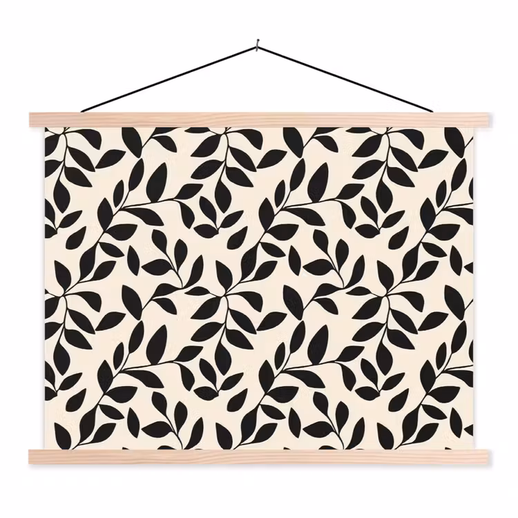 Elegant - Patroon - Zwart - Beige textielposter latten blank klein 122 -3d