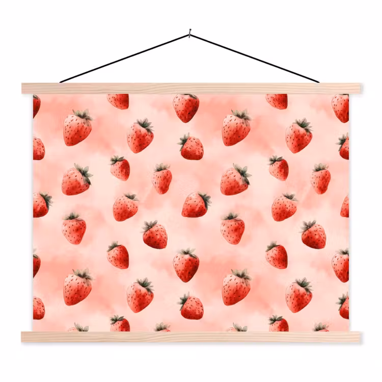 Aardbei - Patroon - Roze textielposter latten blank klein 122 -3d