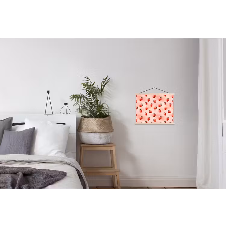 Aardbei - Patroon - Roze textielposter latten blank klein 122 -woonkamer