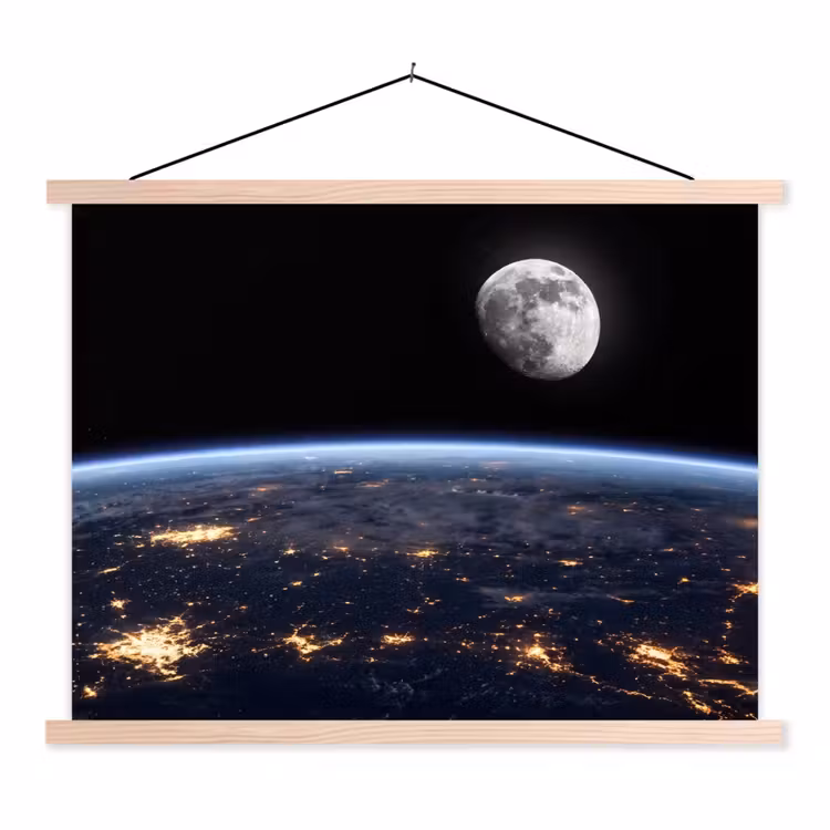 Stoffbild - Erde – Nacht – Weltraum - Aarde - Nacht - Ruimte textielposter latten blank klein