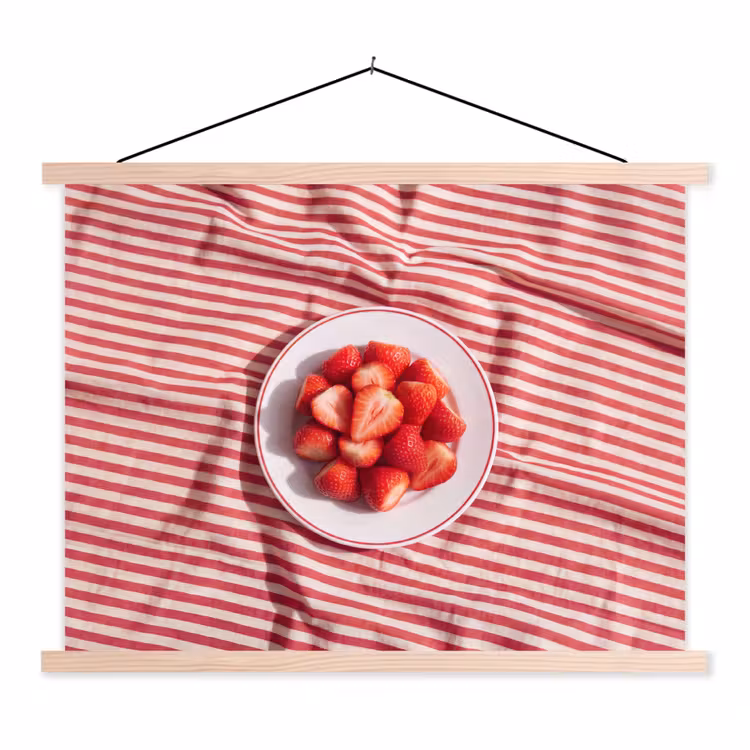 Eten - Aardbeien - Fruit - Zomer - Rood textielposter latten blank klein -3d