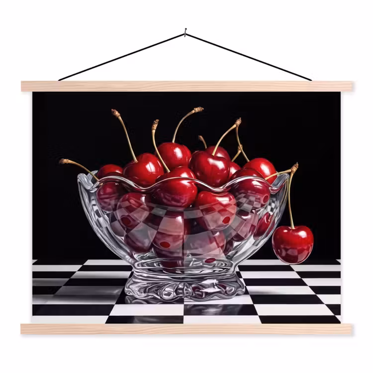 Stoffbild - Essen – Kirschen – Rot - Eten - Kersen - Rood textielposter latten blank klein
