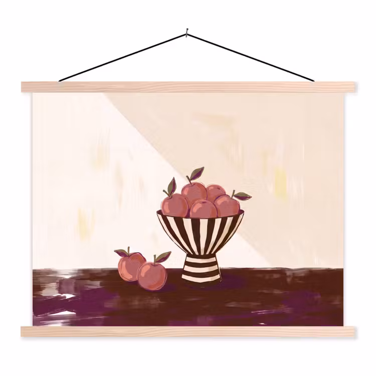 Eten - Schaal - Stilleven - Modern - Rood textielposter latten blank klein -3d