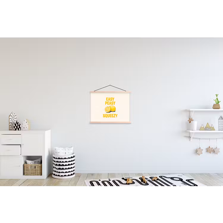 Eten - Citroenen - Keuken - Illustratie - Geel textielposter latten blank klein -kinderkamer