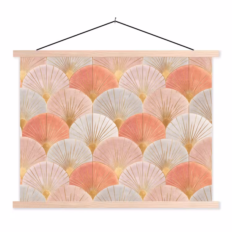 Waaiers - Goud - Roze textielposter latten blank klein 122 -3d
