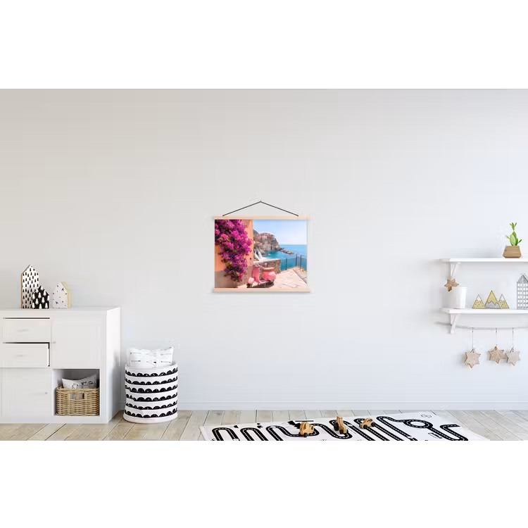 Voertuig - Roze - Kust - Zomer - Reizen textielposter latten blank klein -kinderkamer