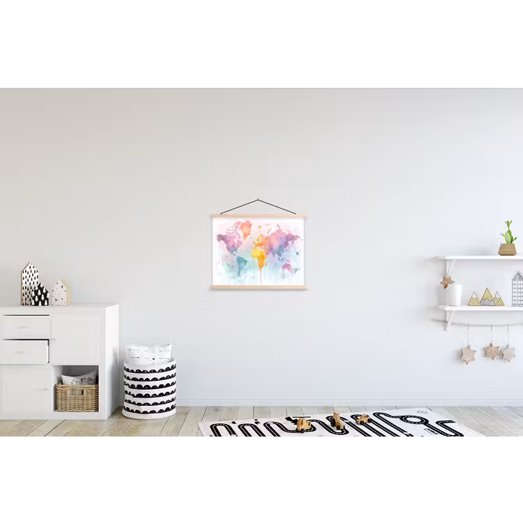 Verf - Pastelkleuren - Wereldkart textielposter latten blank klein -kinderkamer