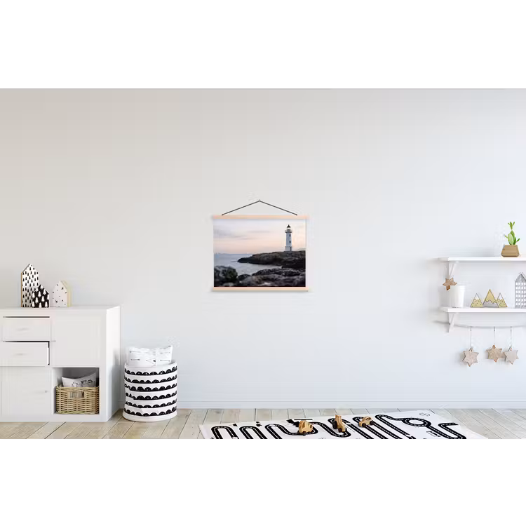 Rotsen - Vuurtoren - Wit textielposter latten blank klein -kinderkamer